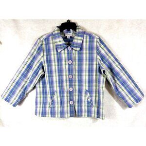 The TOG SHOP Blue Madras Plaid Womens Jacket Petite Large Nautical Boating